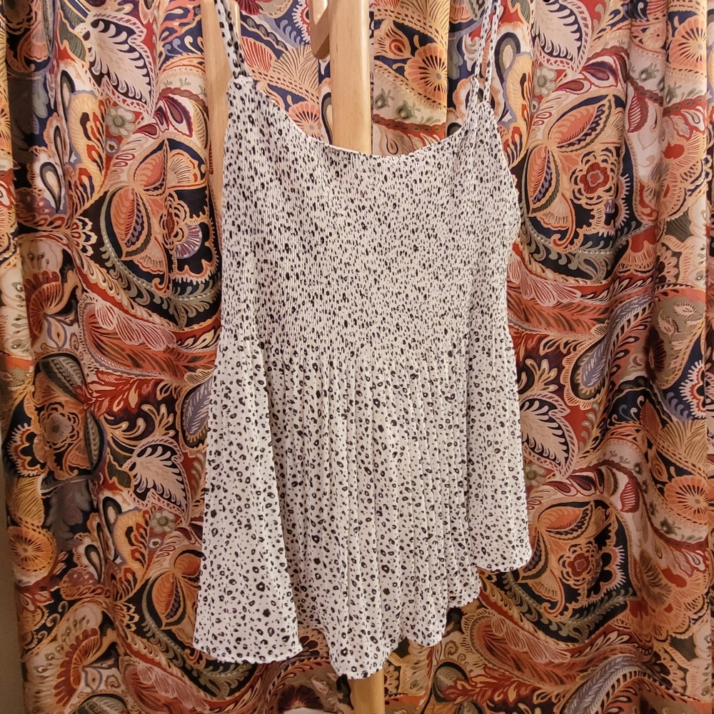 Asymmetrical Cut Black and White Spotted Spaghetti Straps, Tank Top, Xl